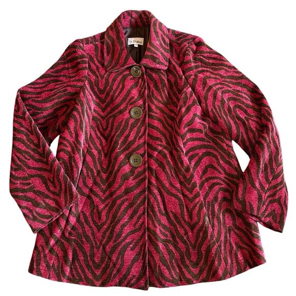 Rare Women’s 3 Sisters Red Brown Zebra Print Pea Coat Size Large - Picture 1 of 7